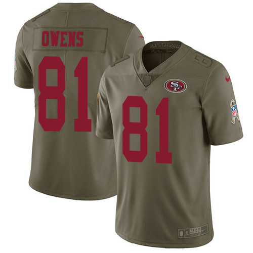Nike 49ers #81 Terrell Owens Olive Men's Stitched NFL Limited Salute to Service Jersey - Click Image to Close